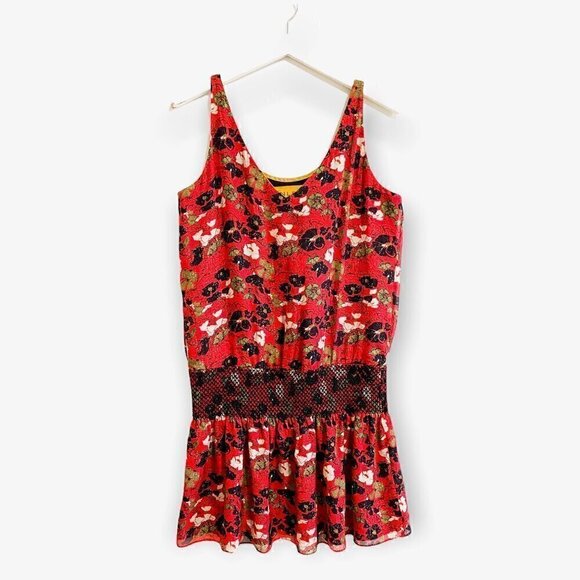 Hanley Red Printed Silk Tunic Dress, Size 6, - Picture 1 of 10
